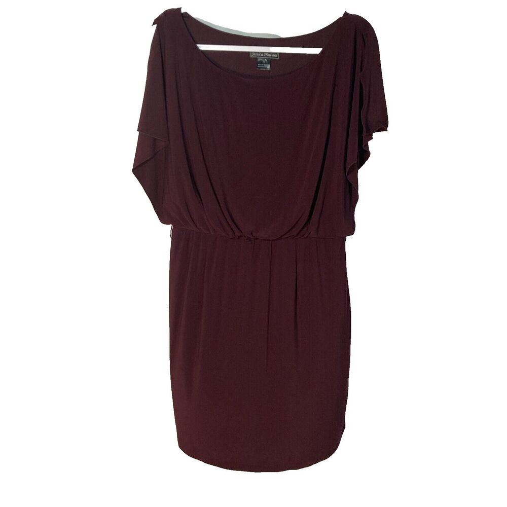 JESSICA HOWARD maroon short slit sleeve blouson dress 12